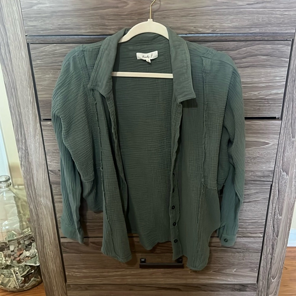 Green Button Down Relaxed Top